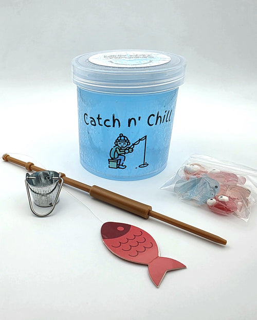 Catch n Chill Slime, Ice Fishing Slime, Fish Charms, Winter Sensory Toy