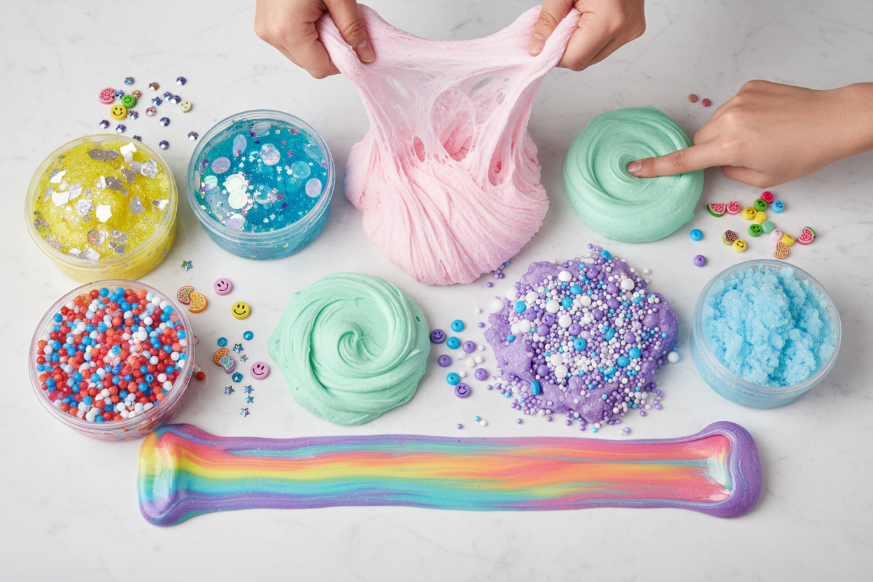 multiple styles of slime with different textures and add ins